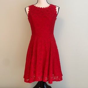 Red Lace Imitation High Neck Dress